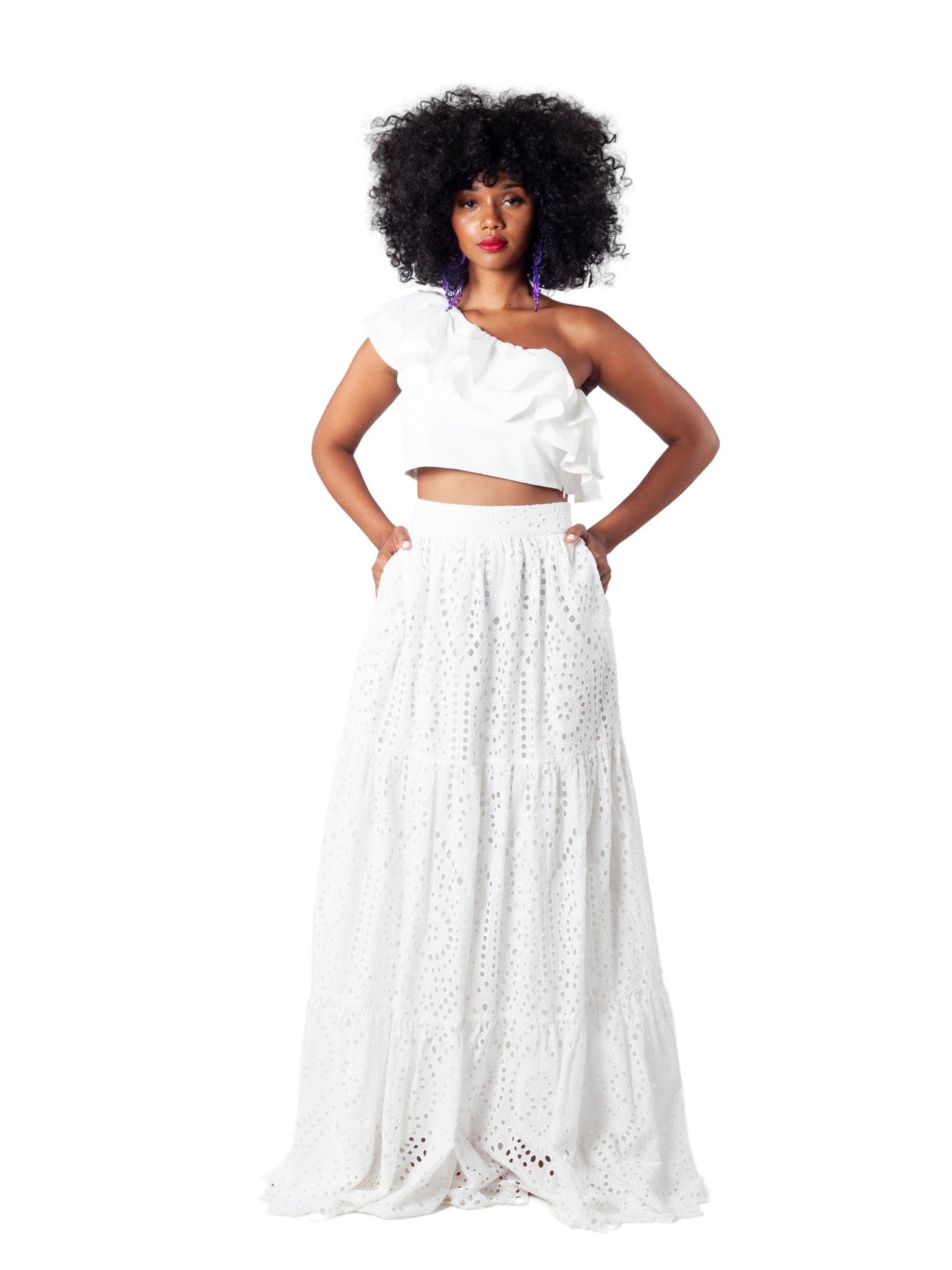 Nevis Cotton Lace Maxi Skirt: White
