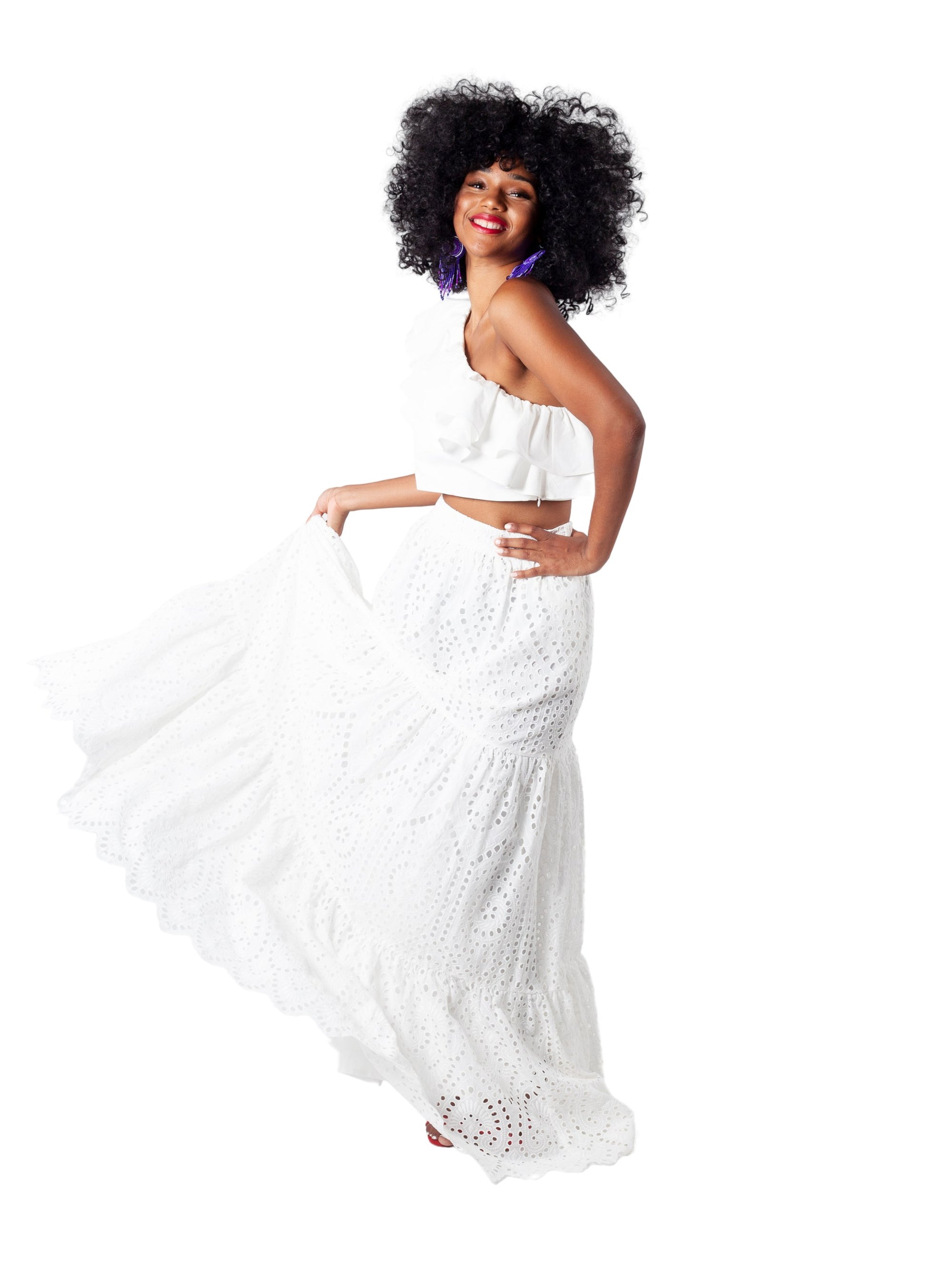 Nevis Cotton Lace Maxi Skirt: White