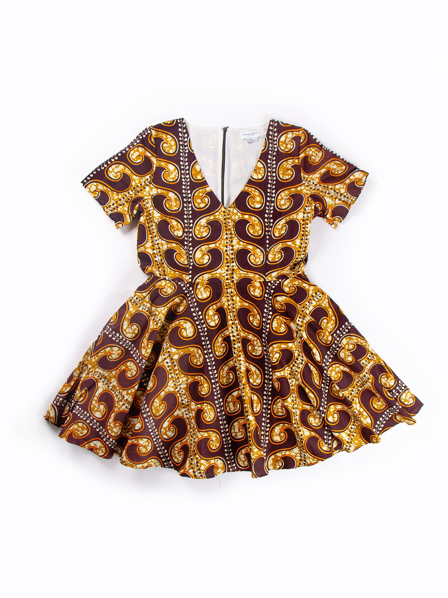 Golden Paisley V-Neck Dress