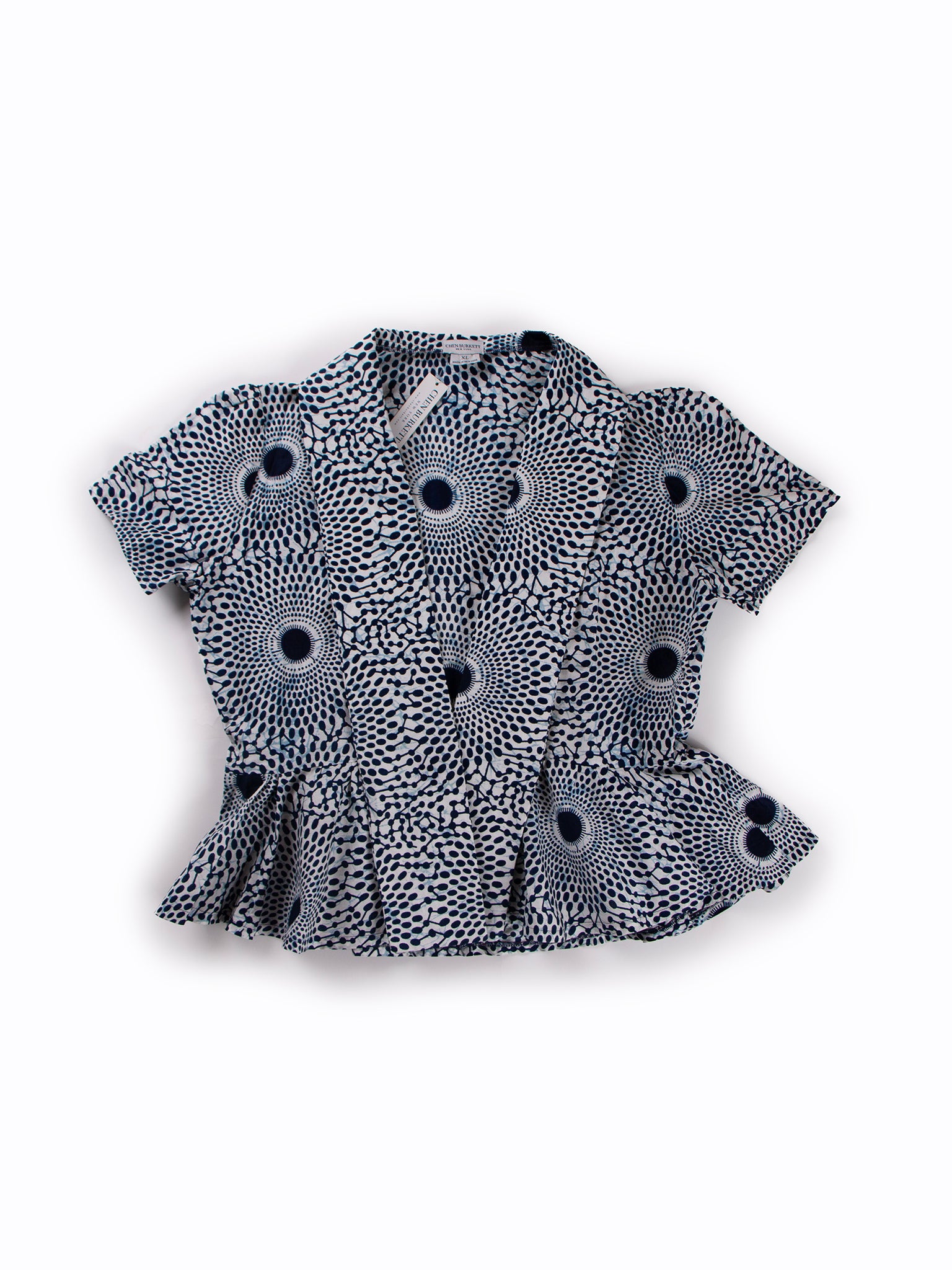 Blue Optical Print Peplum Top
