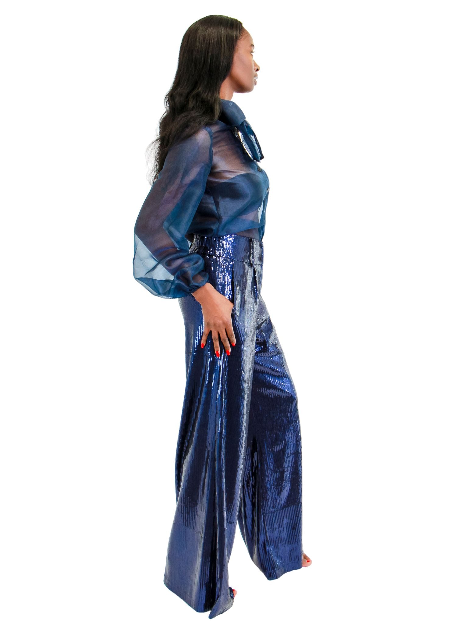 New! Thompson Sequin Trousers: Indigo