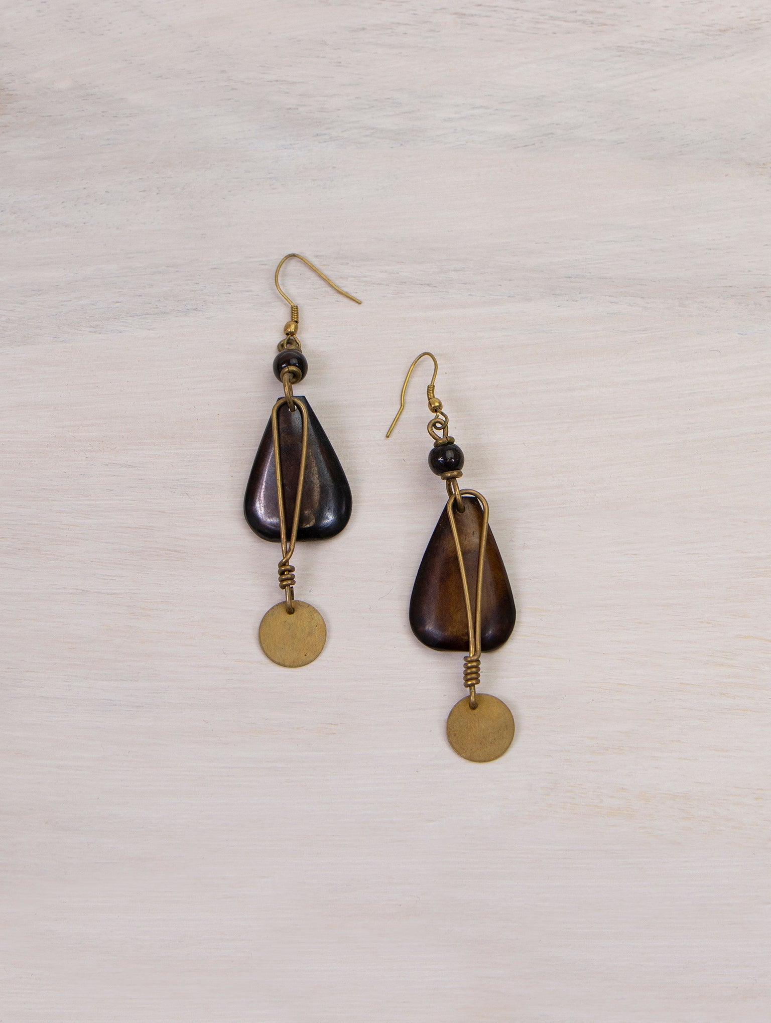 Wood and Brass Drop Earrings