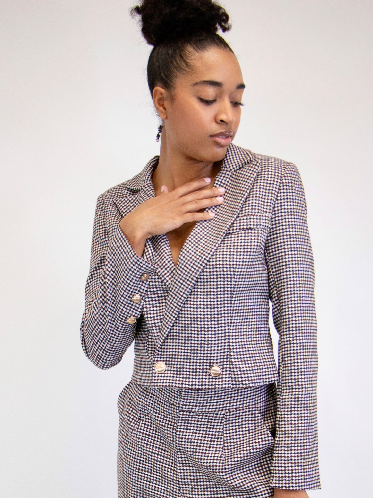 Houndstooth Cropped Blazer