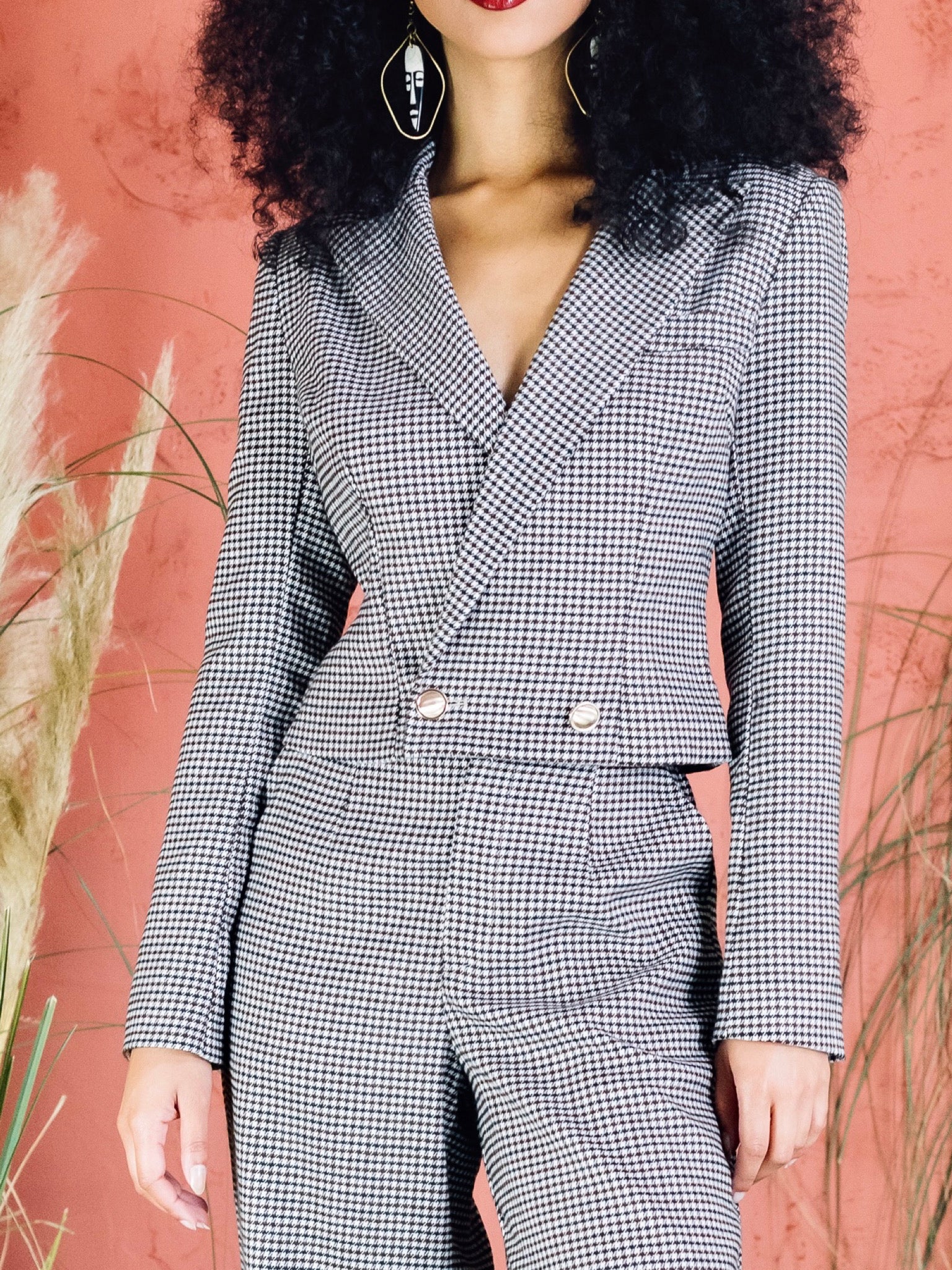 Houndstooth Cropped Blazer