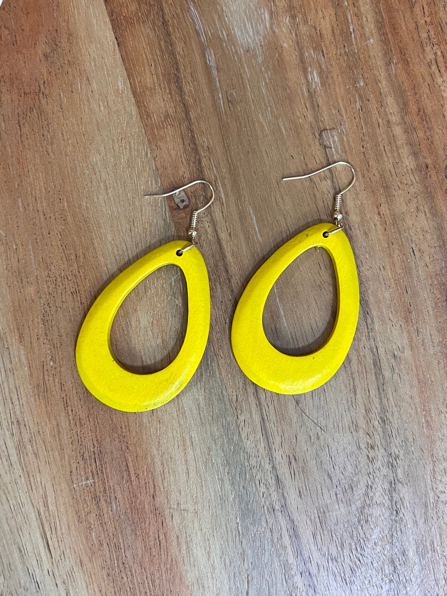 Yellow Drop Wooden Earrings